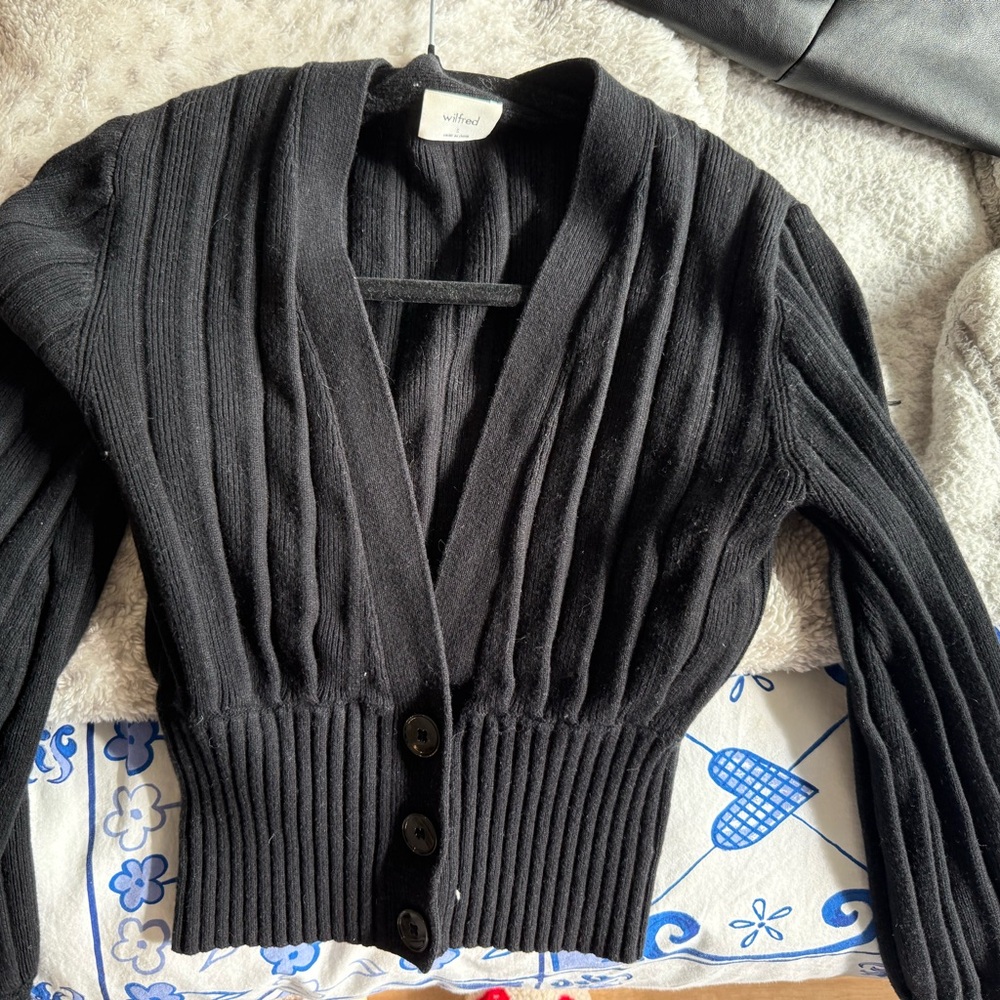 Wilfred Women's Black Ribbed Cardigan Sweater